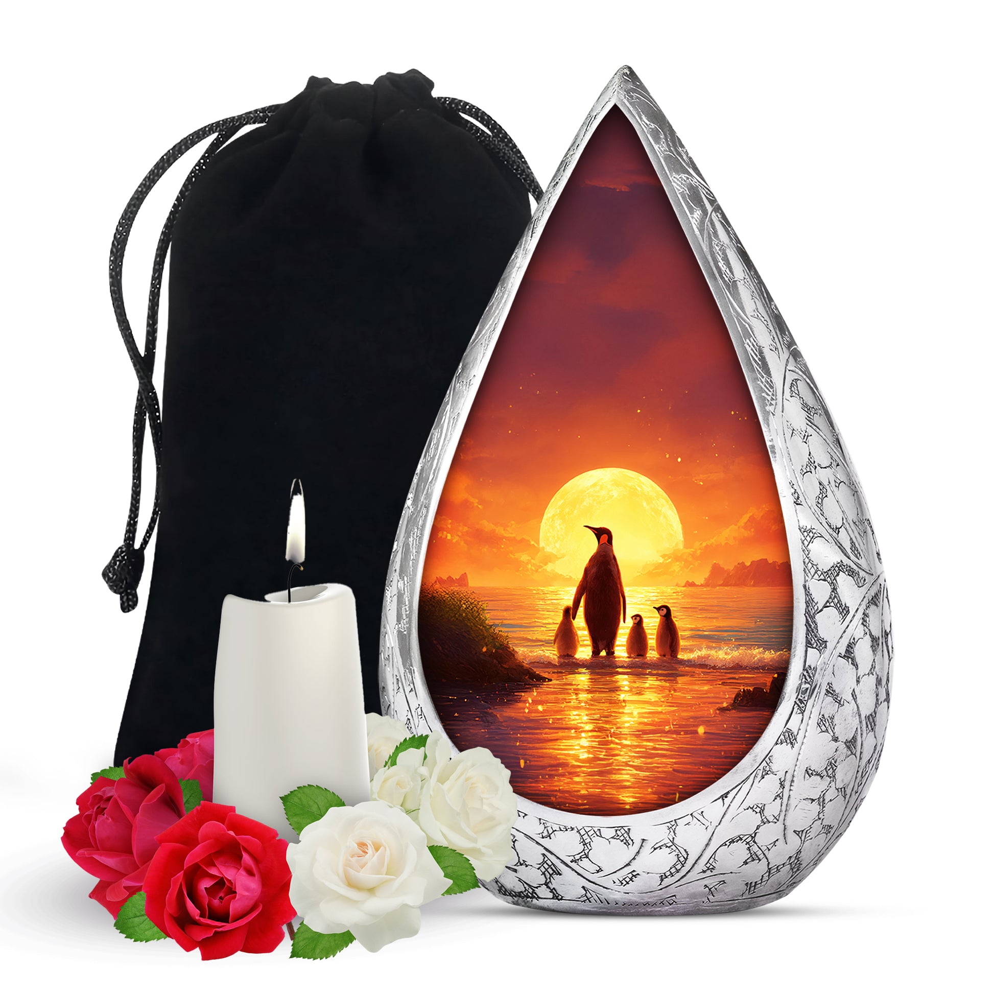 Penguin Family Funeral Urn - Sunset Cremation Urn For Loved Ones