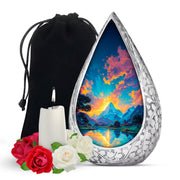 Sunset Mountain Lake Cremation Urn - Peaceful Nature Funeral Urn For Adult Ashes