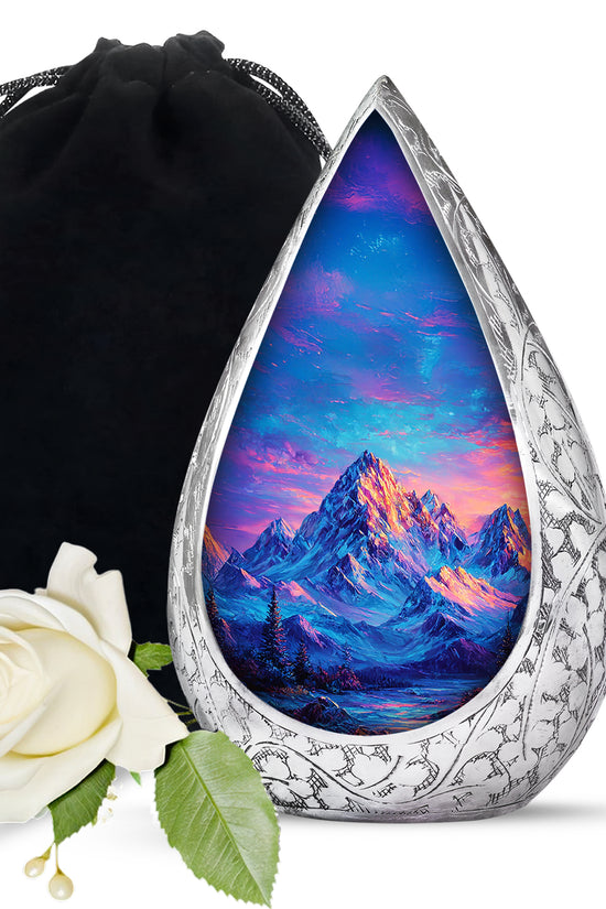 Snow Mountain Landscape Urn - Beautiful Sunset Memorial Urn For Human Ashes