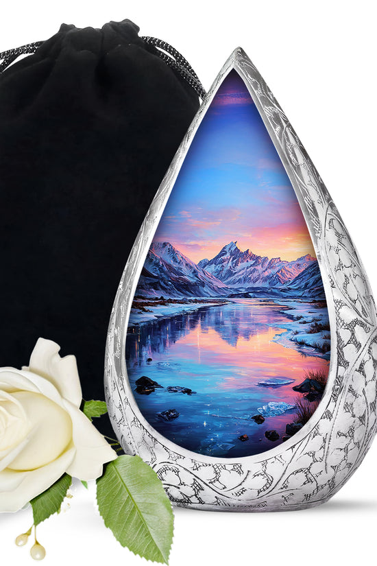 Snow Lake Memorial Urn For Ashes - Mountain Funeral Urn For Burial