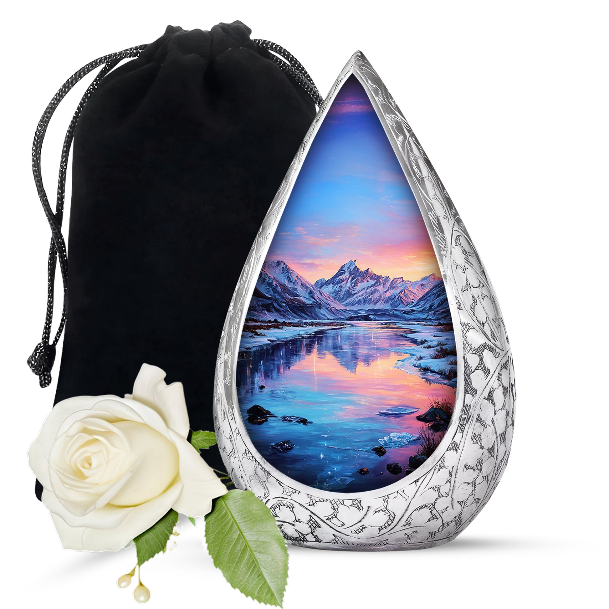 Snow Lake Memorial Urn For Ashes - Mountain Funeral Urn For Burial