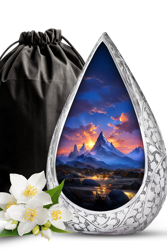 Beautiful Sunset Mountain Cremation Urn - Serene Aluminium Funeral Urn For Adult Ashes
