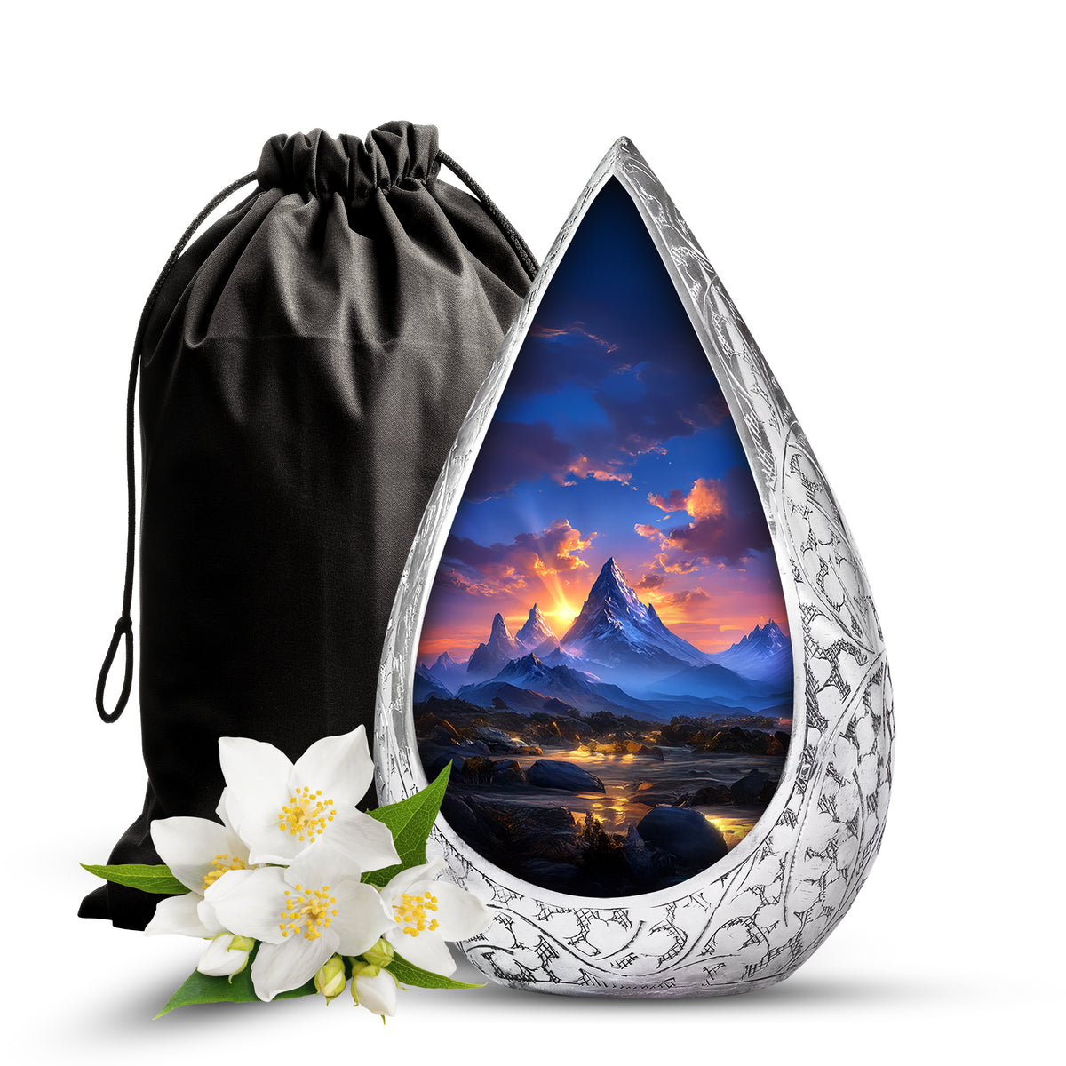 Beautiful Sunset Mountain Cremation Urn - Serene Aluminium Funeral Urn For Adult Ashes