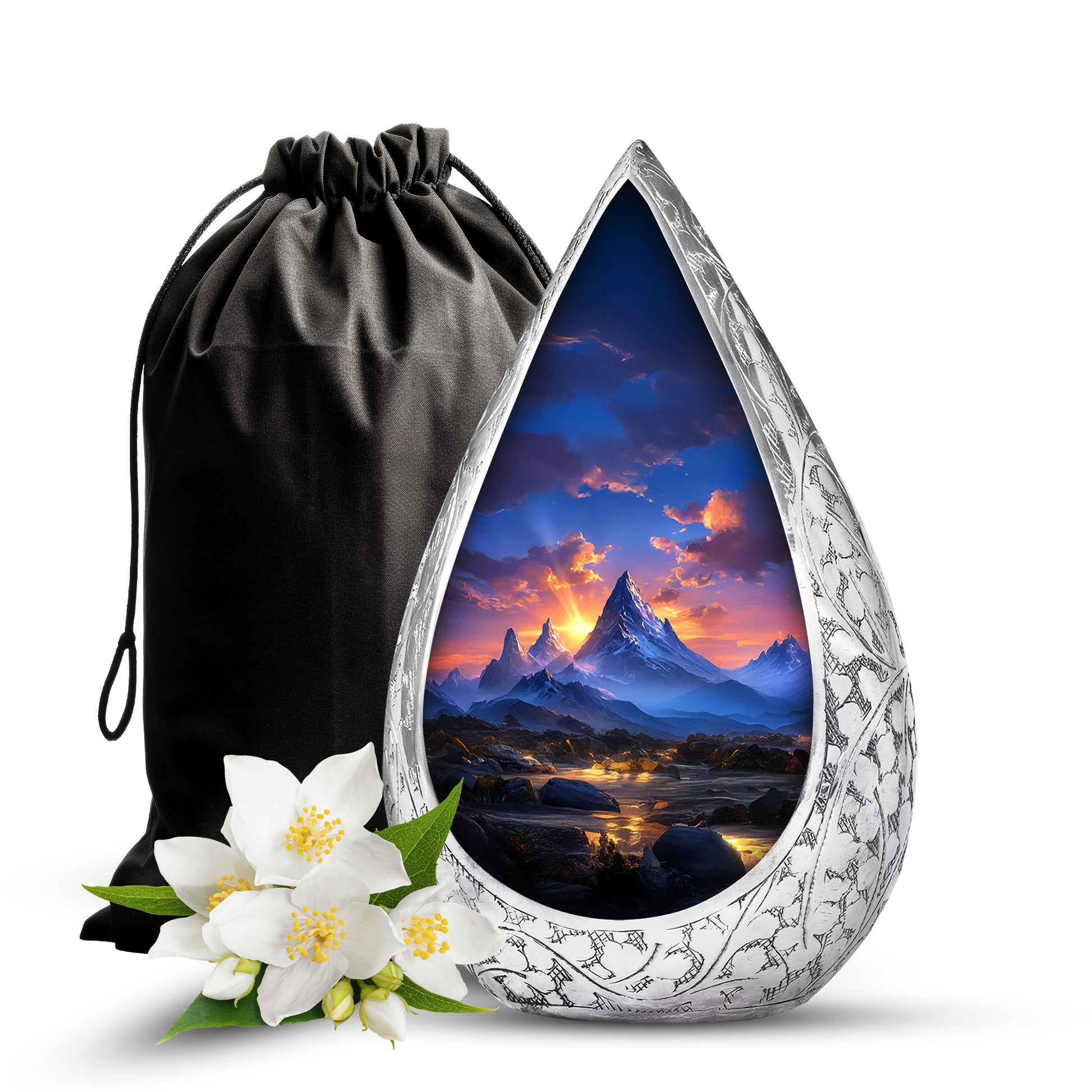 Beautiful Sunset Mountain Cremation Urn - Serene Aluminium Funeral Urn For Adult Ashes