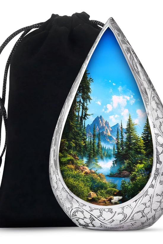 Forest Mountain Funeral Urn - Peaceful Nature Memorial Urn For Human Ashes