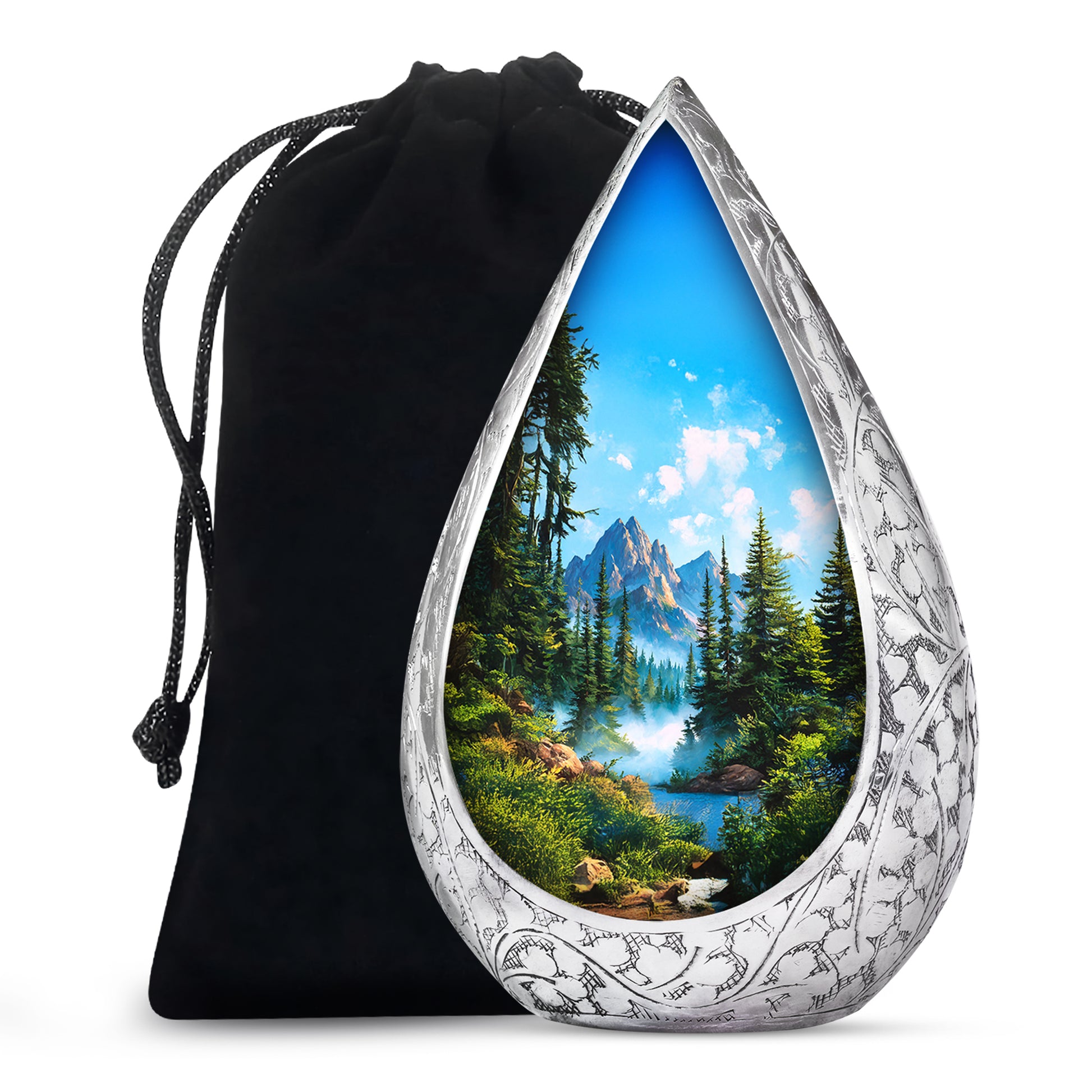 Forest Mountain Funeral Urn - Peaceful Nature Memorial Urn For Human Ashes