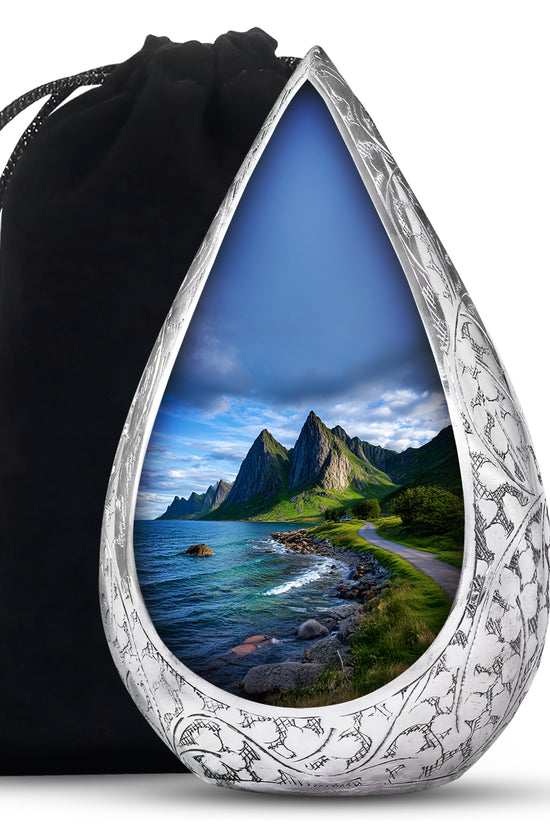 Mountain Lake Cremation Urn - Scenic Nature Memorial Urn For Burial