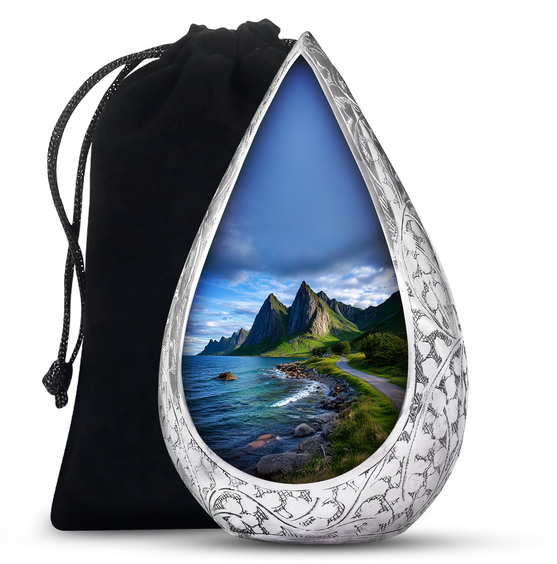 Mountain Lake Cremation Urn - Scenic Nature Memorial Urn For Burial