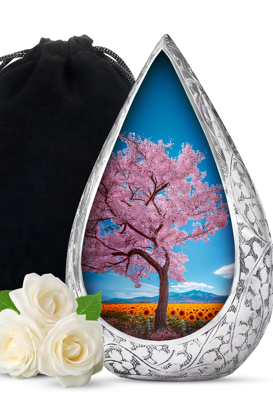 Cherry Tree Funeral Urn - Large Aluminium Memorial Urn For Burial Ashes