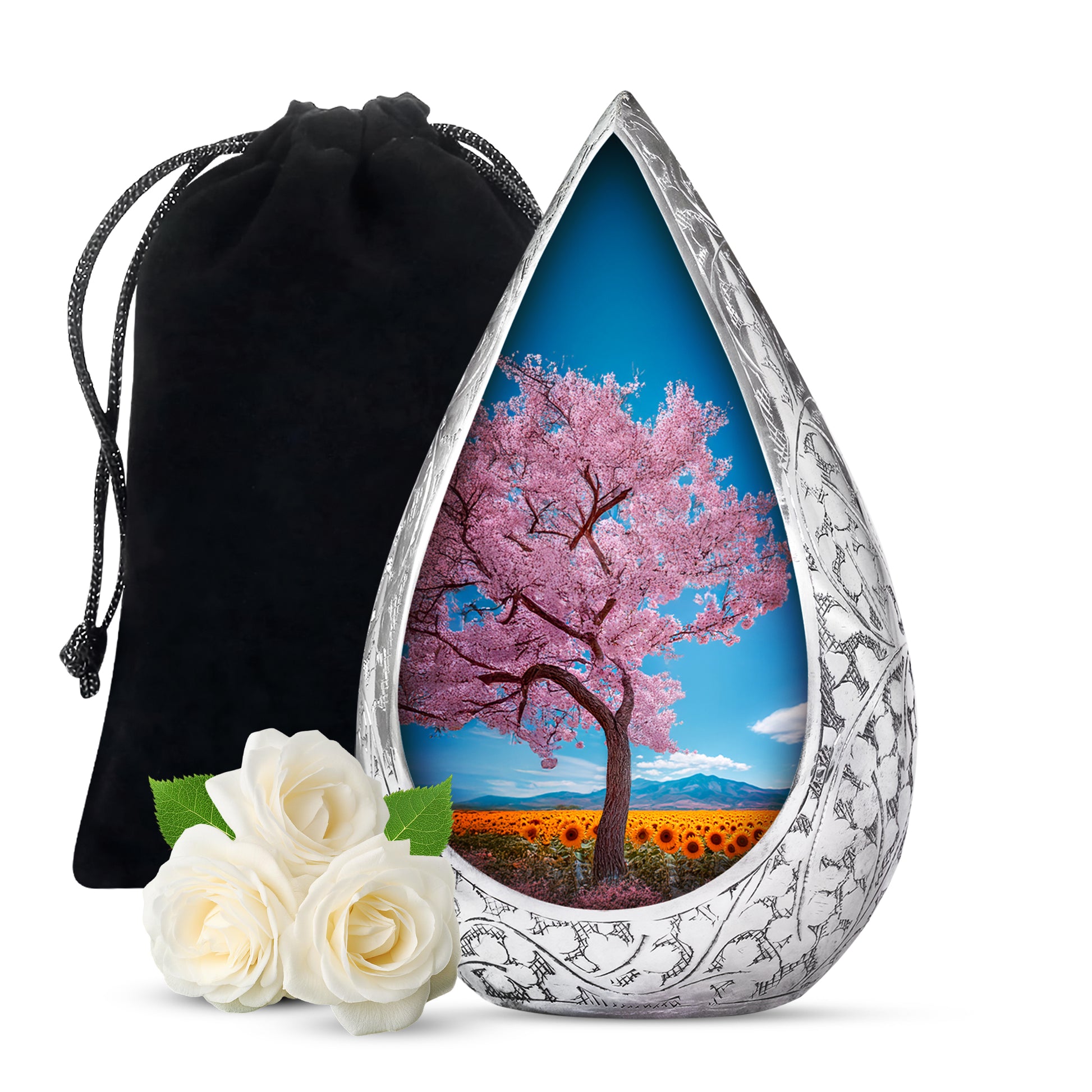 Cherry Tree Funeral Urn - Large Aluminium Memorial Urn For Burial Ashes