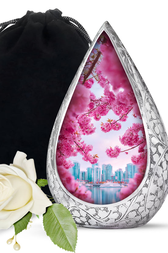 Cherry Blossom Cremation Urn- Pink Floral Memorial Urn For Burial