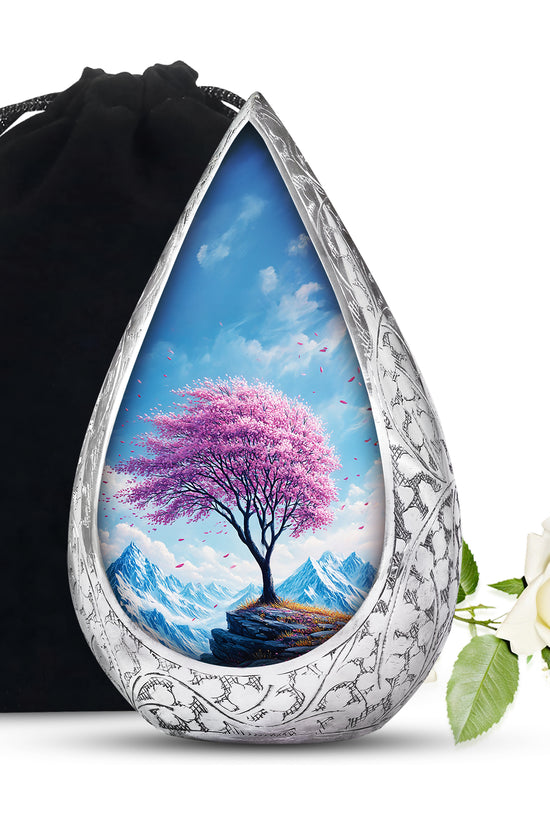 Cherry Blossom Tree Funeral Urn - Mountain Memorial Urn For Ashes