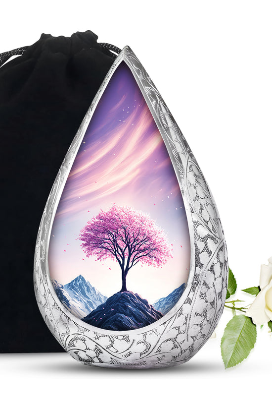 Floral Tree Peak Cremation Urn – Pink Blossom Memorial Urn For Ashes