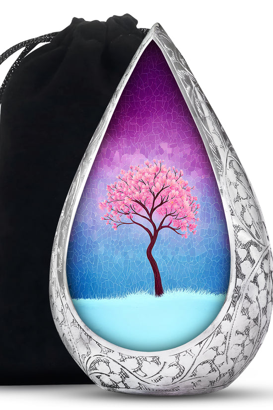 Pink Blossom Tree Cremation Urn - Artistic Memorial Urn For Female