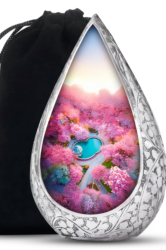 Beautiful Cherry Blossom Funeral Urn - Pink Aluminium Urn For Mother
