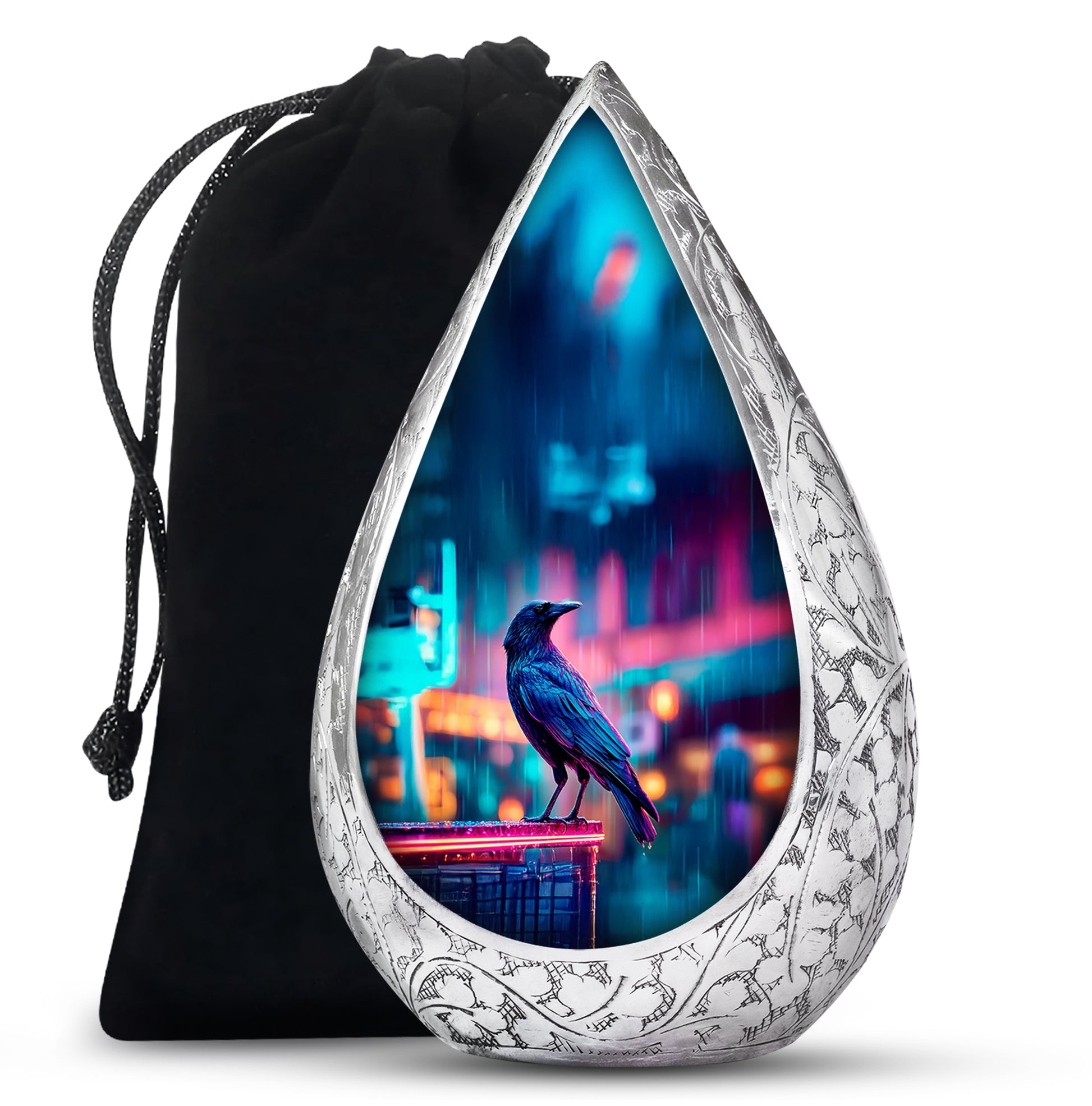 Neon Raven Cremation Urn - Funeral Urn For Human Ashes