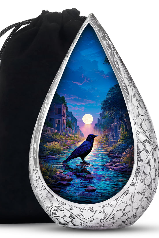 Moonlight Raven Cremation Urn - Elegant Funeral Urn For Ashes