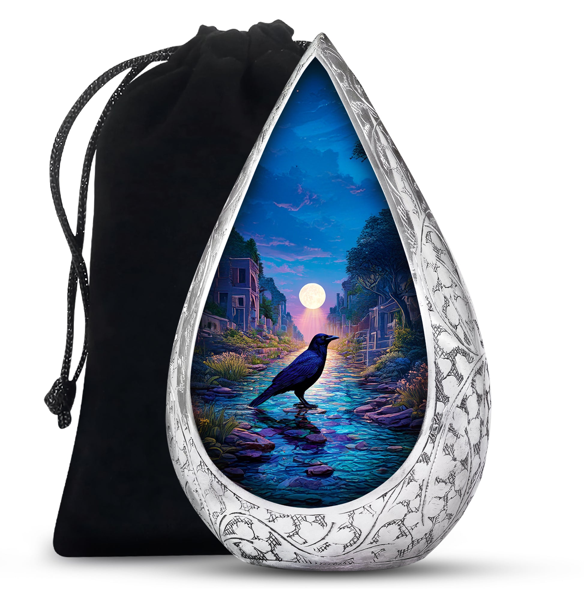 Moonlight Raven Cremation Urn - Elegant Funeral Urn For Ashes