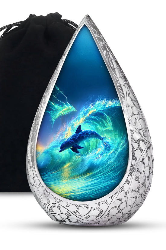 Blue Dolphin Memorial Urn - Ocean Theme Cremation Urn For Loved Ones