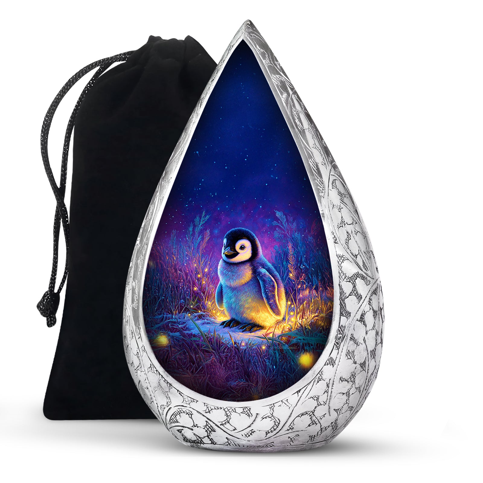 Baby Penguin Night Scenic Urn - Burial Container Urns For Human Ashes