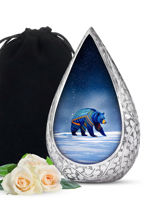 Blue Bear Cremation Urn - Tribal Wildlife Memorial Urn For Ashes