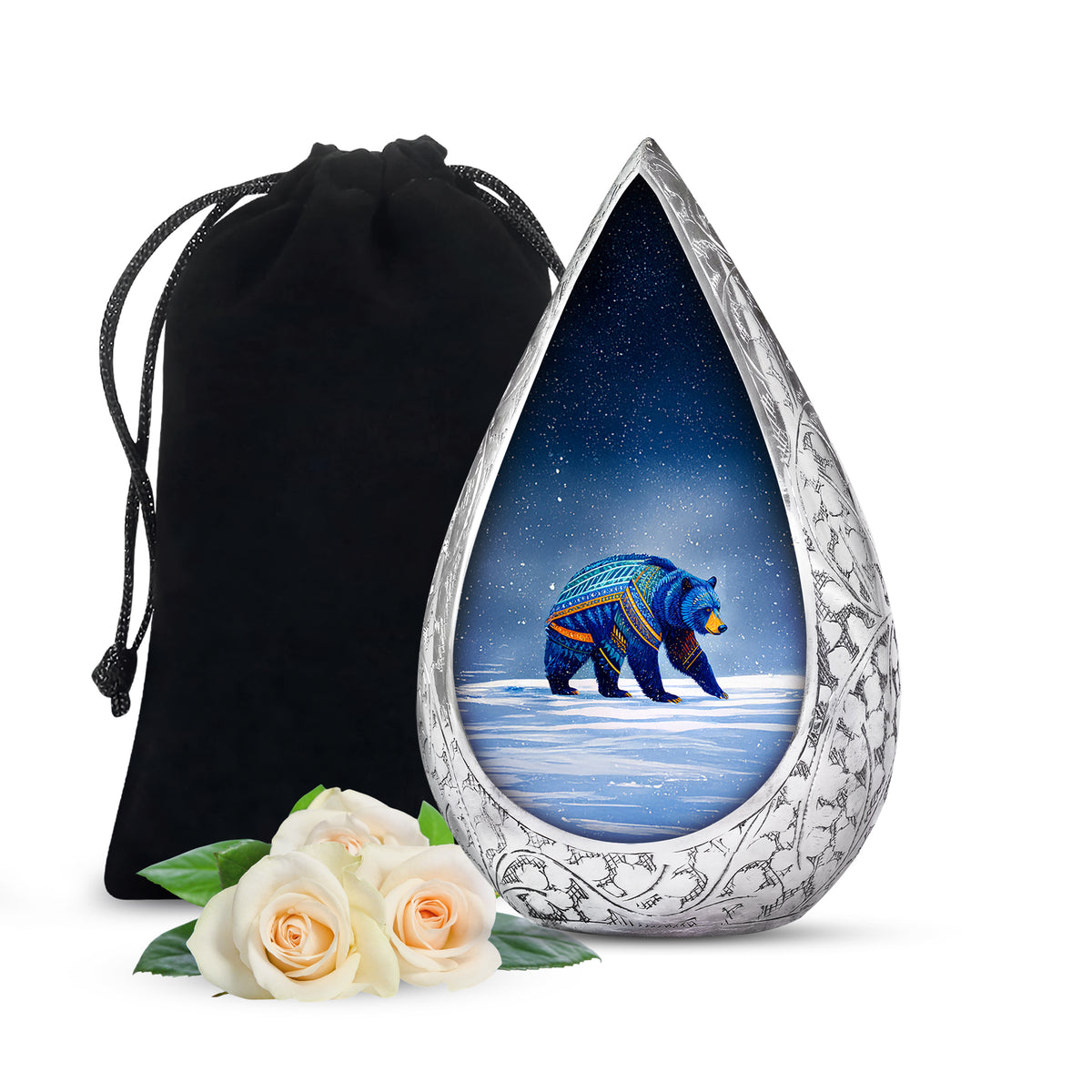 Blue Bear Cremation Urn - Tribal Wildlife Memorial Urn For Ashes
