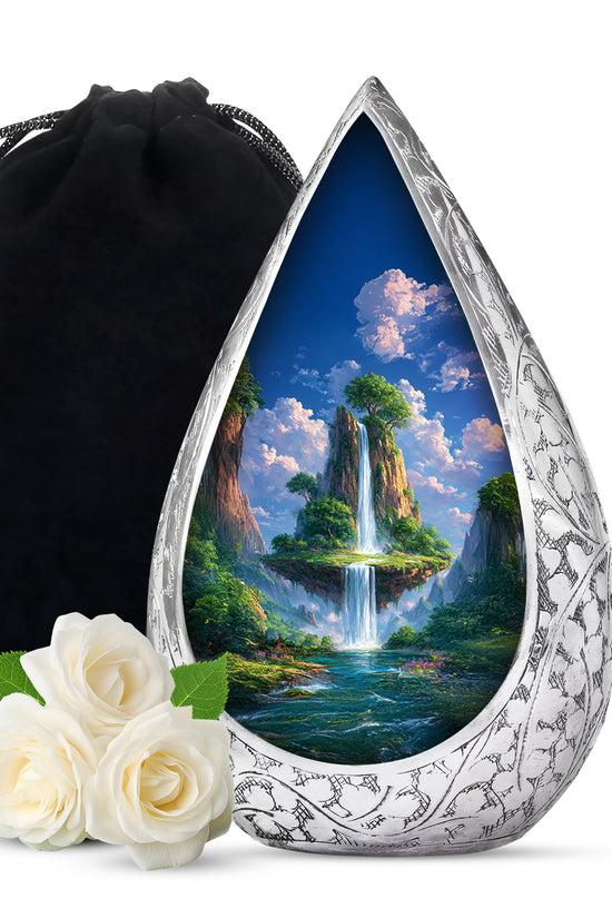Beautiful Nature Cremation Urn - Floating Island Waterfall Urn For Adult Ashes