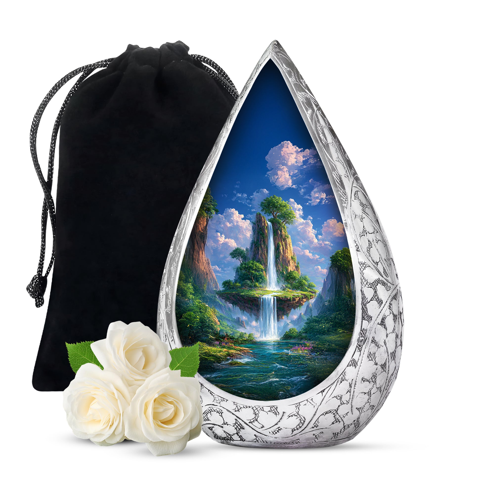 Beautiful Nature Cremation Urn - Floating Island Waterfall Urn For Adult Ashes