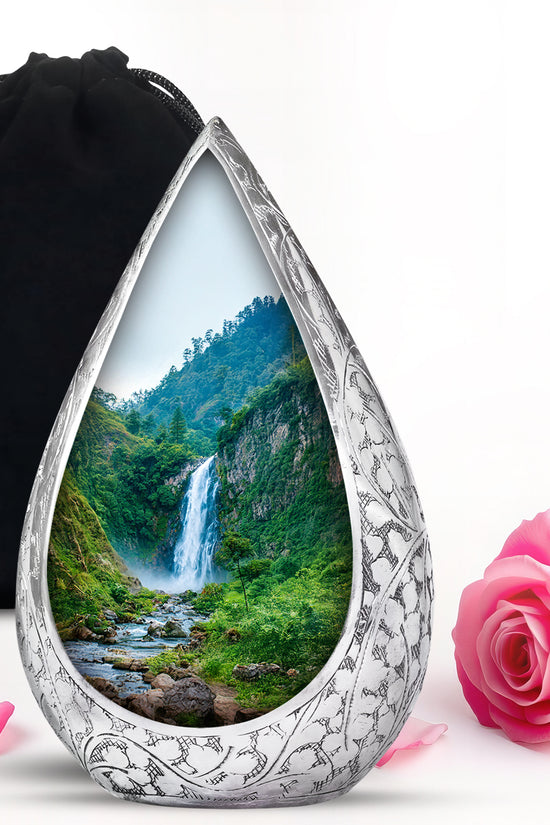 Waterfall Theme Memorial Urn - Large Aluminium Urn For Adult Ashes