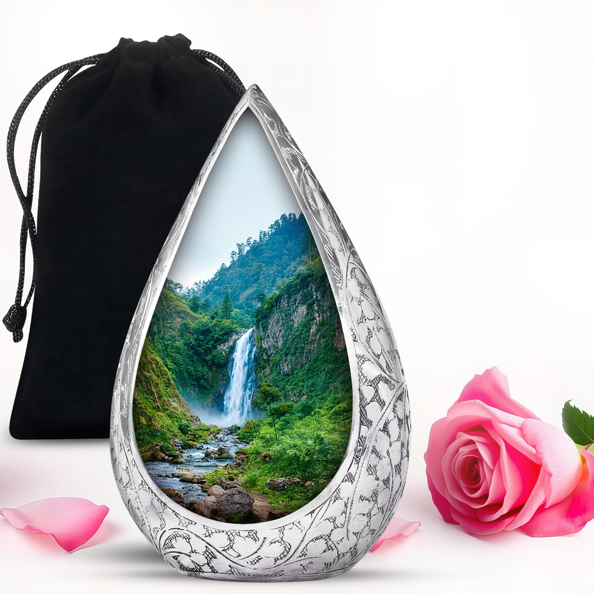 Waterfall Theme Memorial Urn - Large Aluminium Urn For Adult Ashes