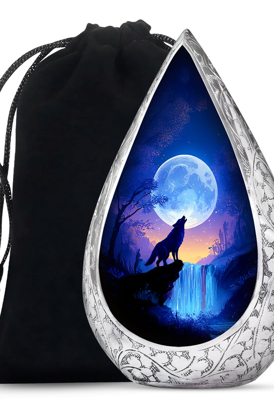 Artistic Waterfall Memorial Urn - Wolf Cremation Urn For Loved Ones