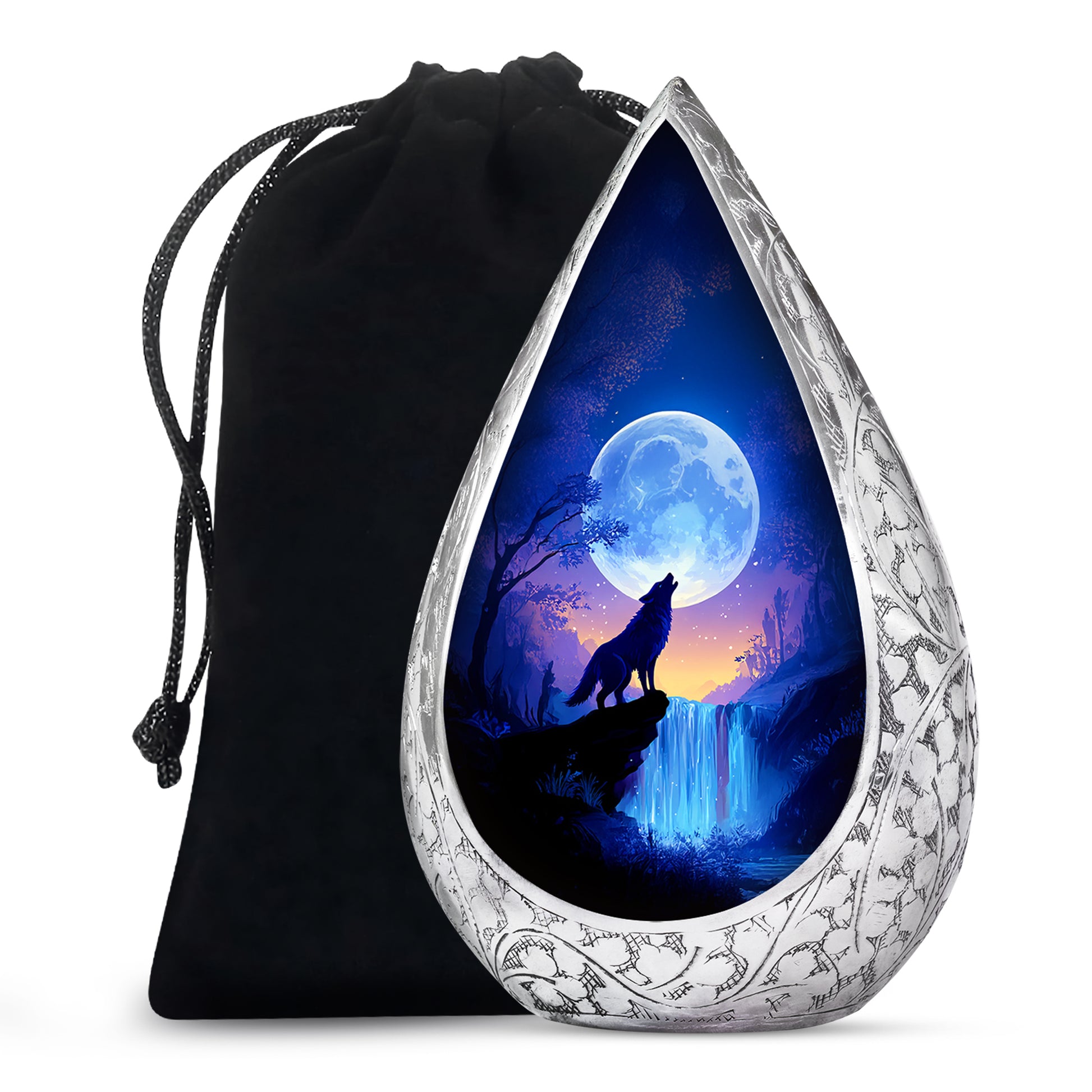 Artistic Waterfall Memorial Urn - Wolf Cremation Urn For Loved Ones