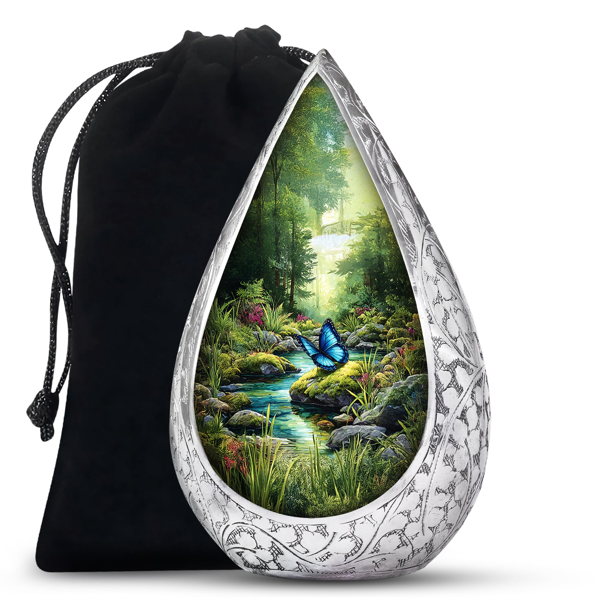 Blue Butterfly Theme Creamtion Urn - Beautiful Nature Theme Funeral Urn For Ashes