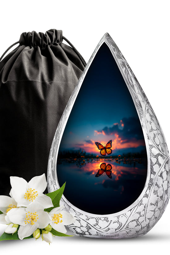 Butterfly Theme Memorial Urn - Sunset Theme Cremation Urn For Human Ashes