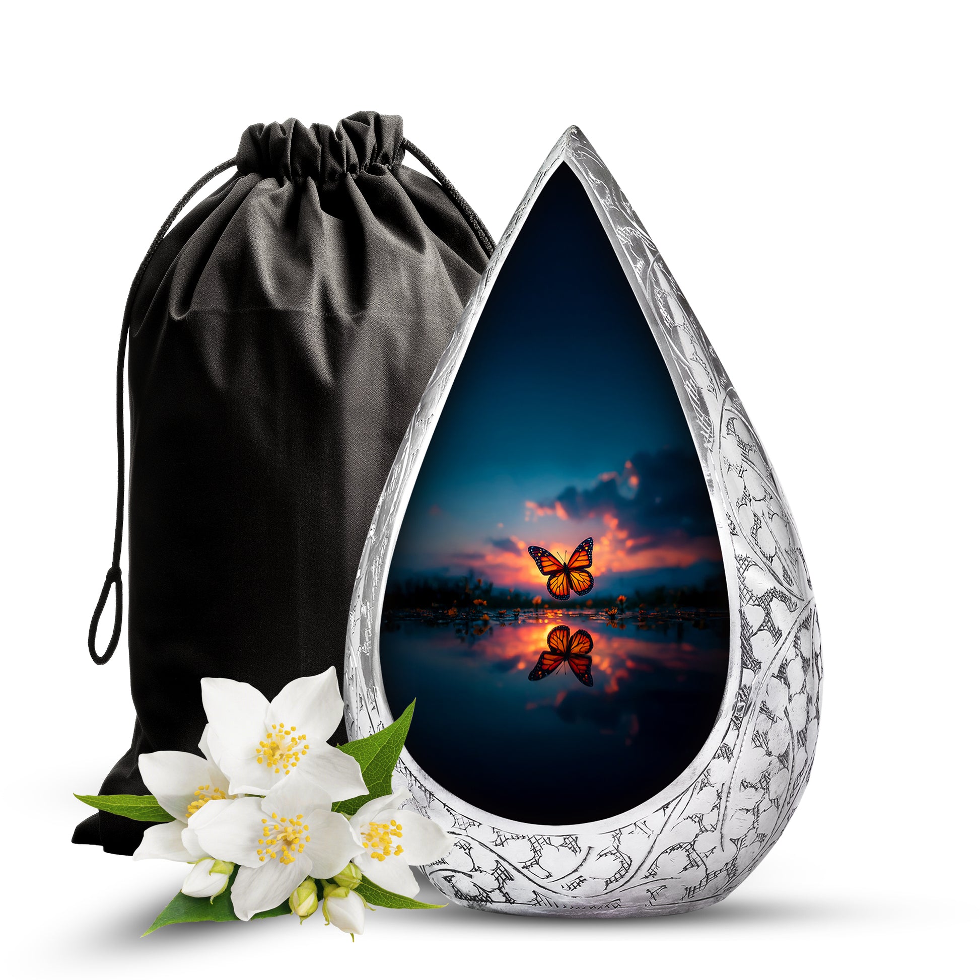 Butterfly Theme Memorial Urn - Sunset Theme Cremation Urn For Human Ashes