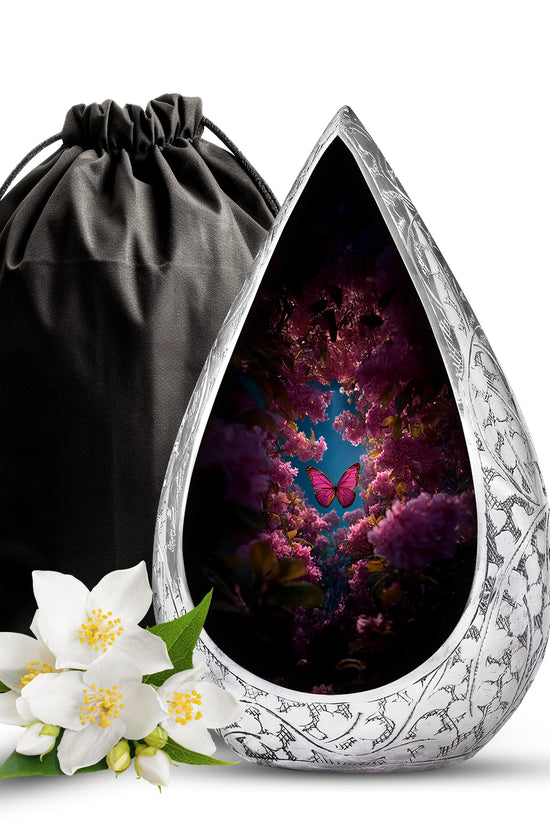 Butterfly Flower Garden Funeral Urn - Unique Memorial Urn For Human Ashes