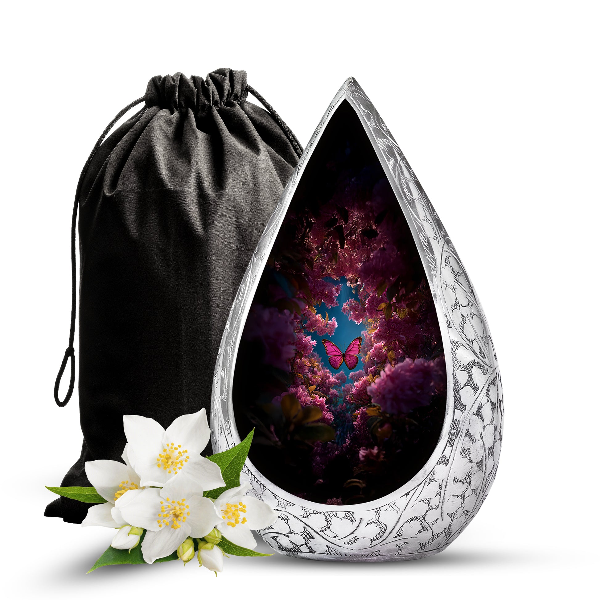 Butterfly Flower Garden Funeral Urn - Unique Memorial Urn For Human Ashes