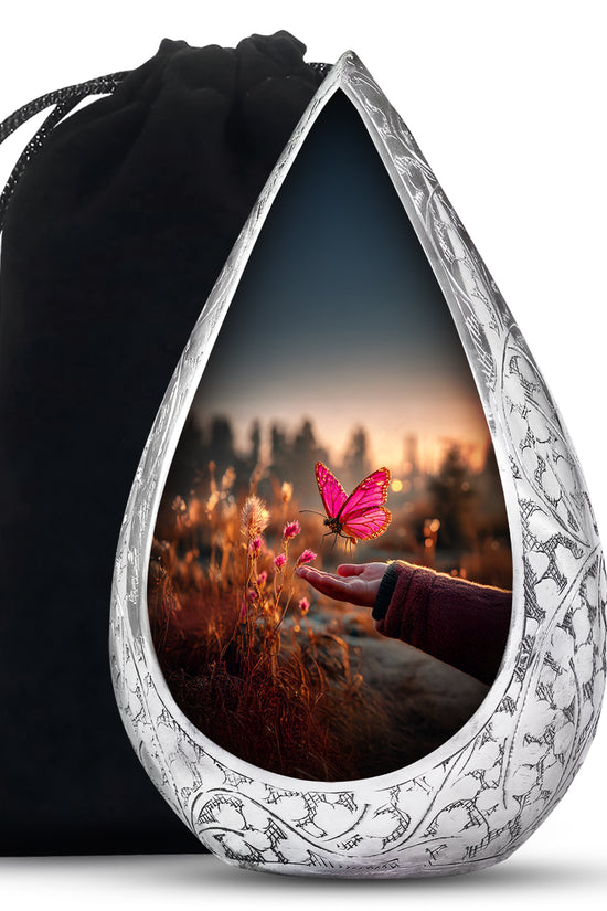 Pink Butterfly Cremation Urn - Elegant Memorial Urn For Human Ashes
