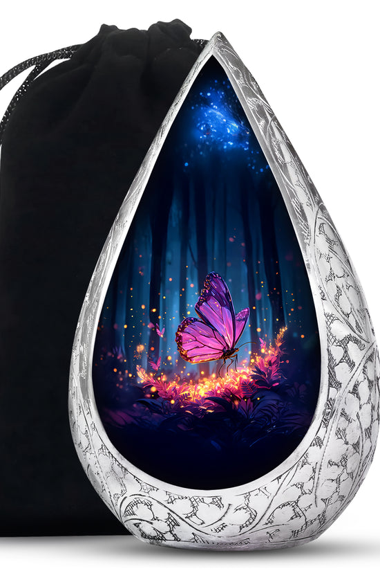 Glowing Butterfly Memorial Urn - Aluminium Cremation Urn For Ashes
