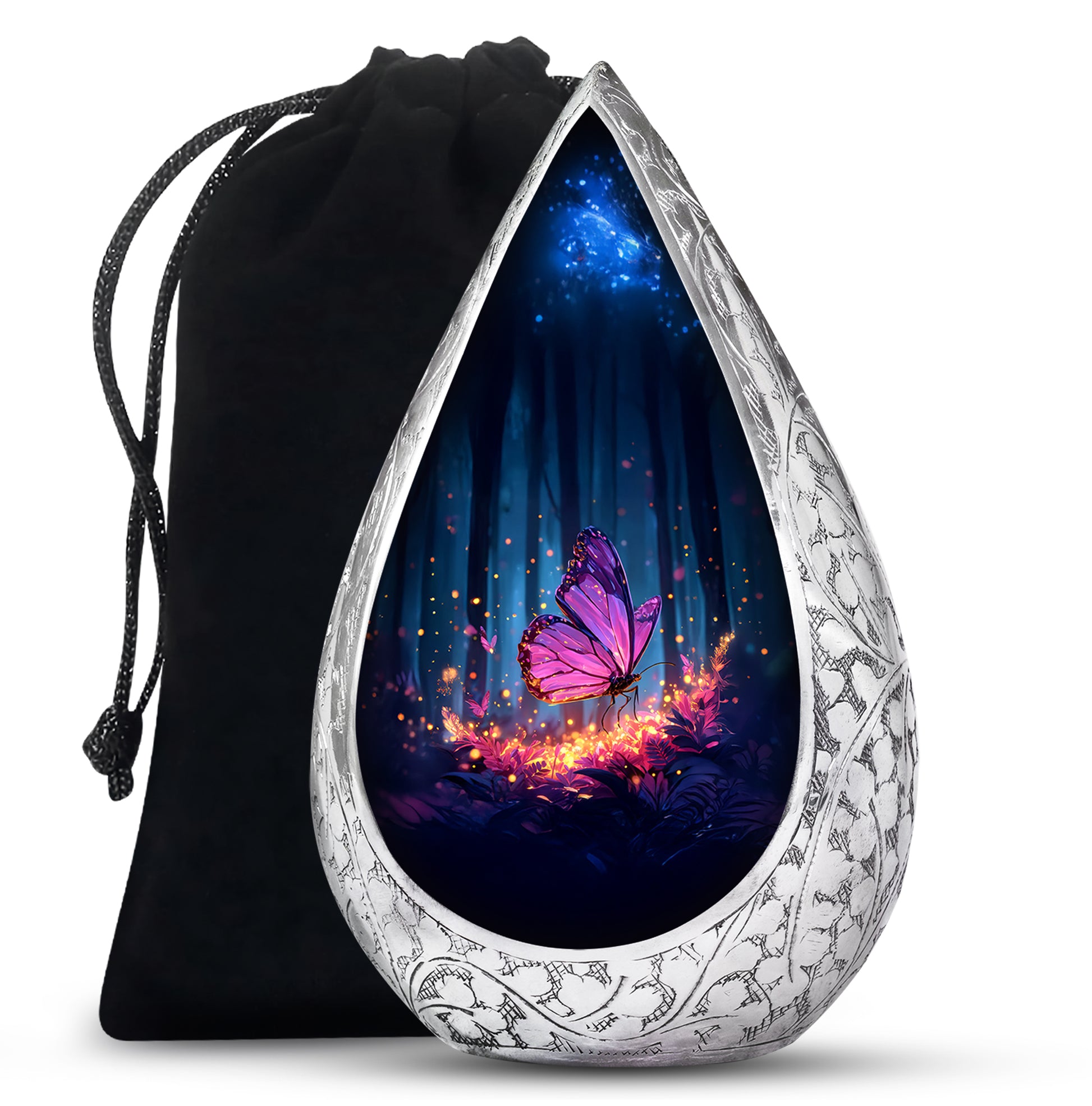 Glowing Butterfly Memorial Urn - Aluminium Cremation Urn For Ashes