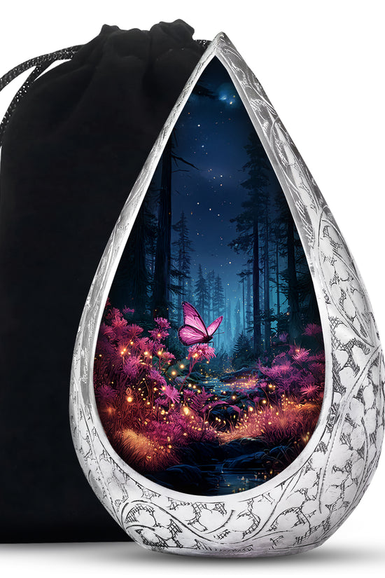 Pink Butterfly Memorial Urn - Forest Funeral Urn For Female