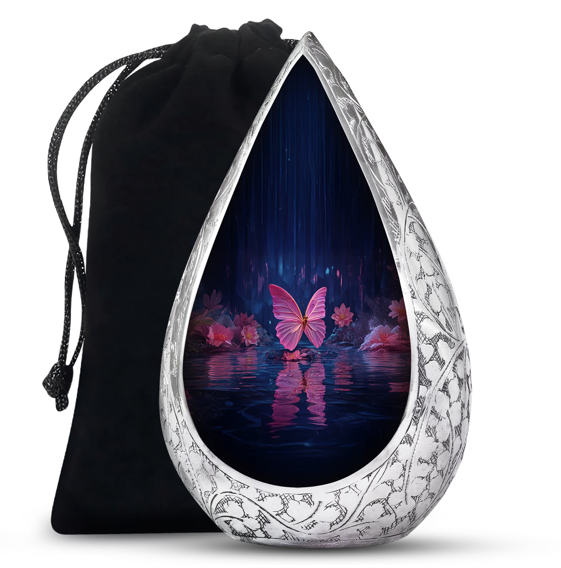 Floral Butterfly Funeral Urn - Water Lake Memorial Urn For Loved Ones