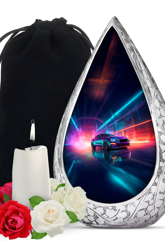 Neon Racing Car Memorial Urn - Car Shaped Cremation Urns For Ashes