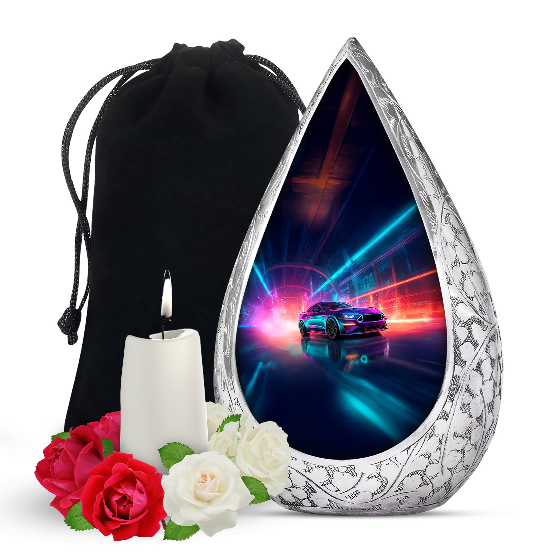 Neon Racing Car Memorial Urn - Car Shaped Cremation Urns For Ashes