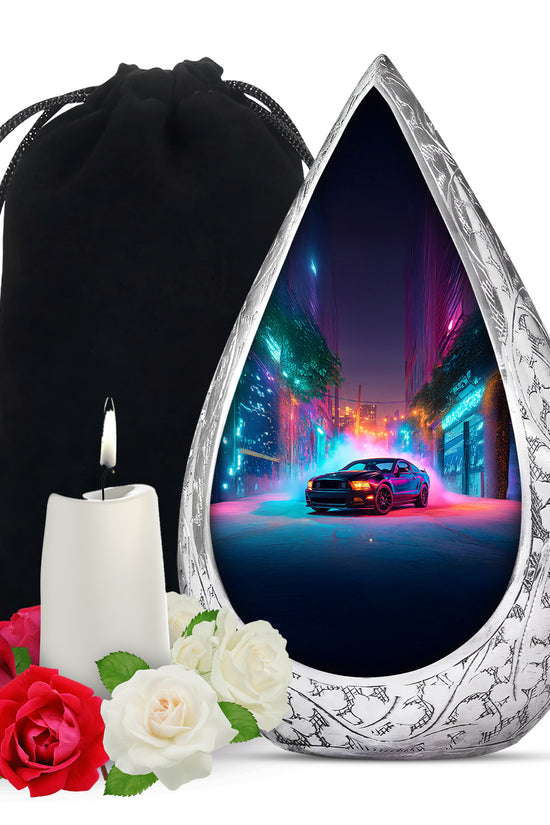Colorful Night Car Memorial Urn - Race Car Urns For Human Ashes