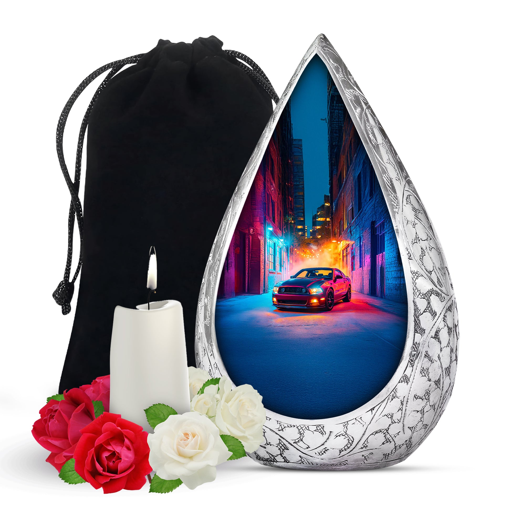 Black-Red Car Themed Burial Urn - Custom Car Urns For Human Ashes