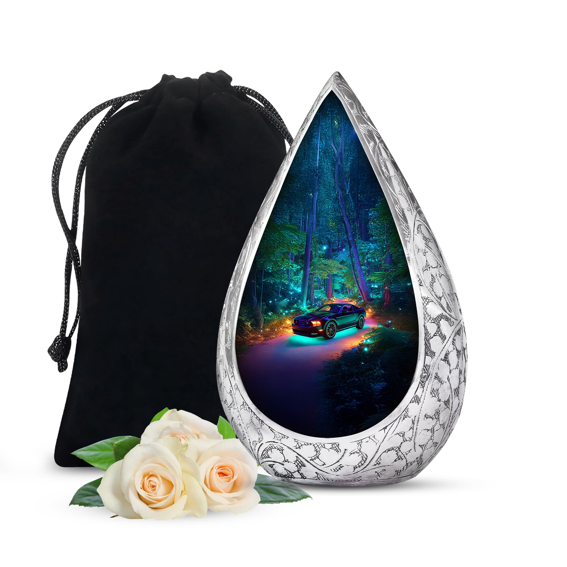 Black Sports Car Urn For Funeral - Green Forest Memorial Ashes Urn