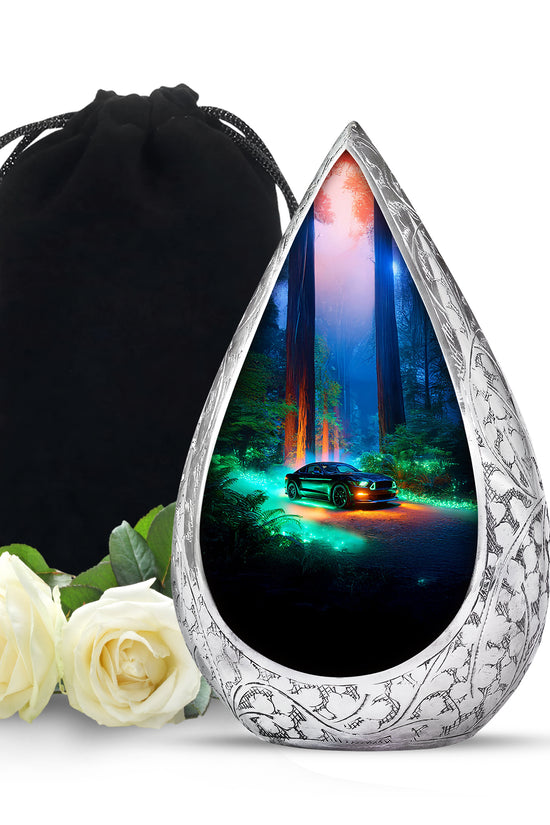 Black Car Urn For Funeral Ashes - Neon Green Forest Funeral Urn