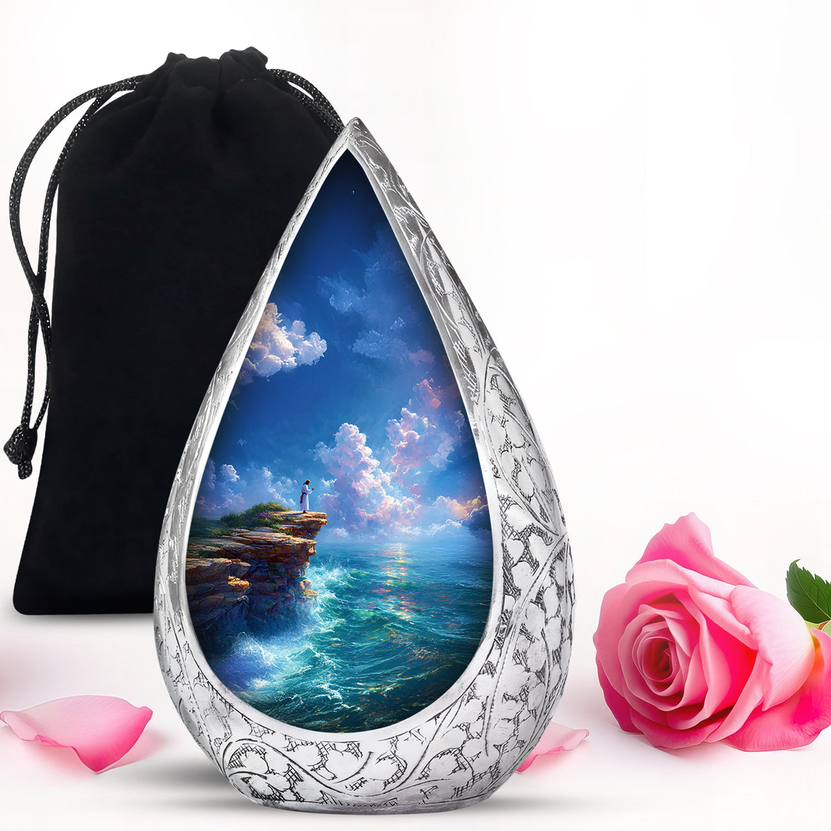 Jesus Memorial Urn - Beautiful Ocean Funeral Urn For Human Ashes