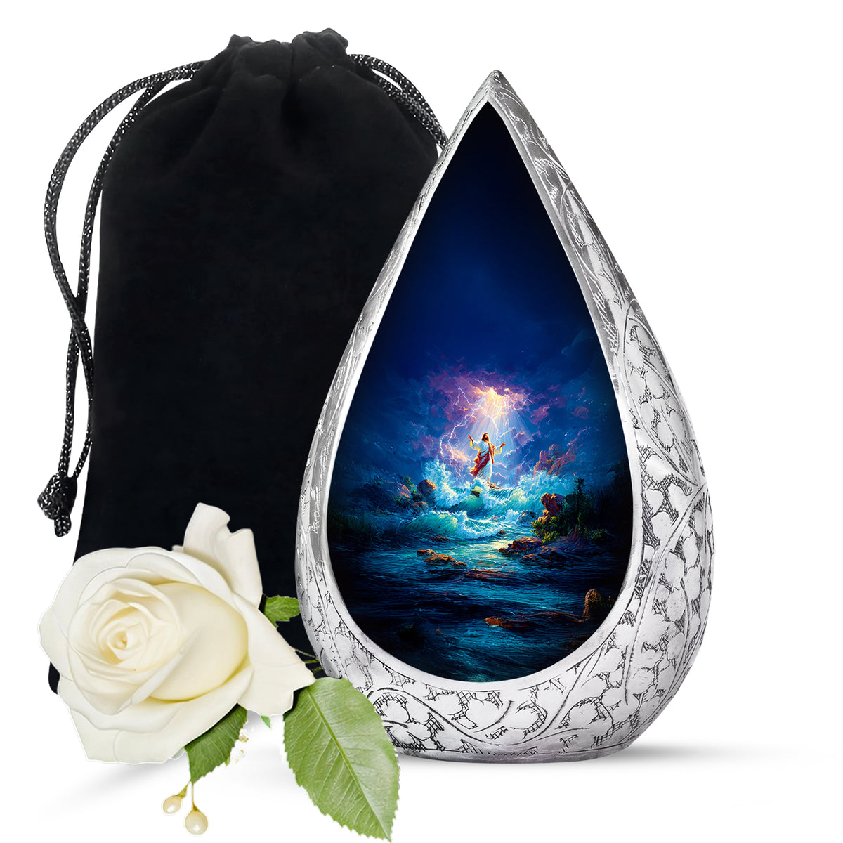 Divine Ocean Jesus Memorial Urn - Spiritual Funeral Urn For Adult Ashes